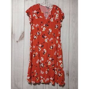 GAP Women's Red Floral Print Short Sleeve Tiered Midi Dress‎ Plus Size XXL